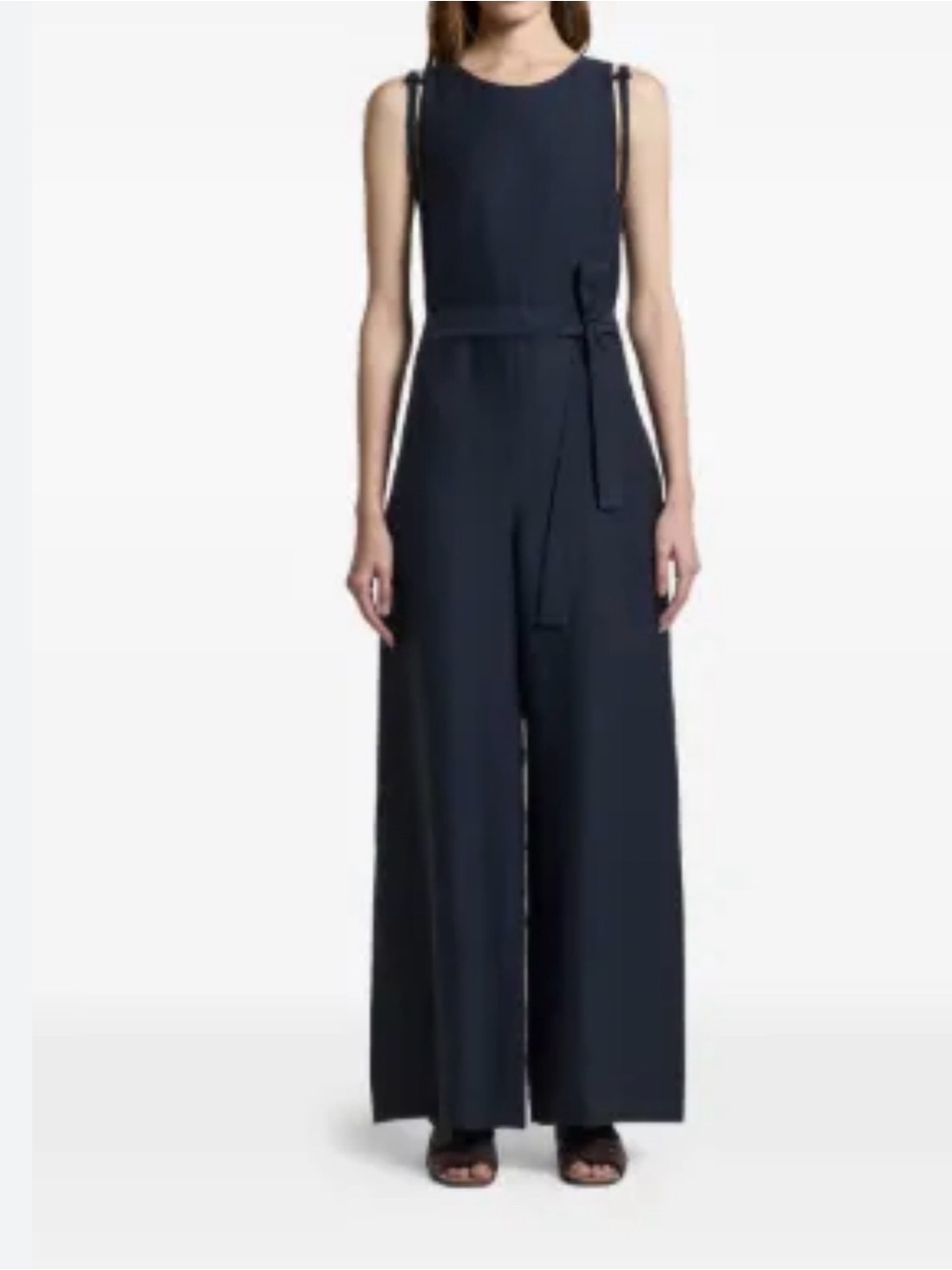 Karl Lagerfeld sleeveless navy blue wide leg jumpsuit.